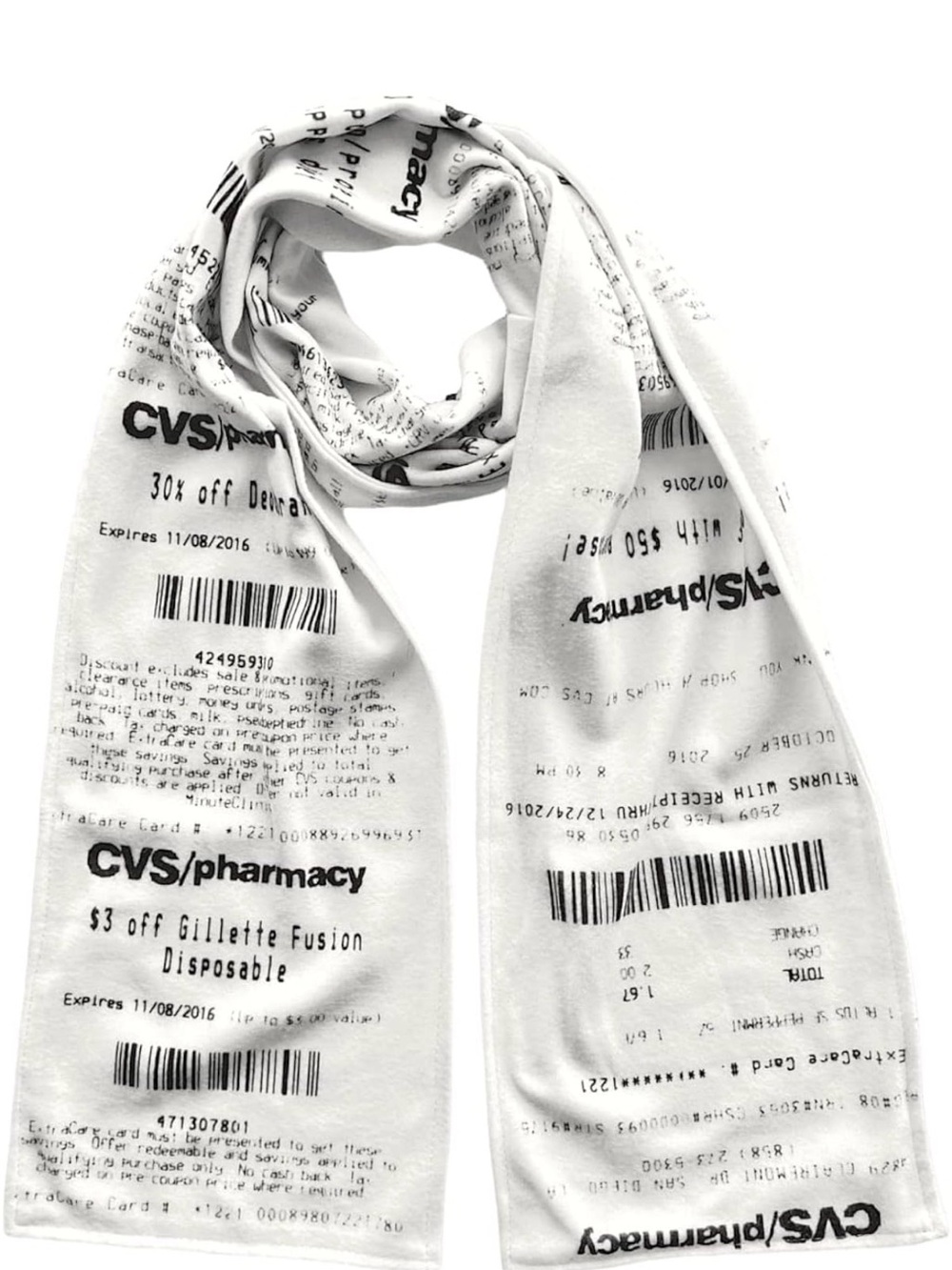 Novelty CVS/Pharmacy White Receipt Print Fleece Scarf - NWT